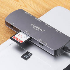 8-in-1 USB-C Docking Station HUB Adapter With 4K HD Display USB 3.0*3 USB-C PD Memory Card Readers 3.5mm AUX Port