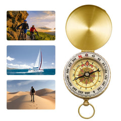 Luminous Brass Metal Compass With Clamshell Portable Pocket Watch Style Outdoor Travel