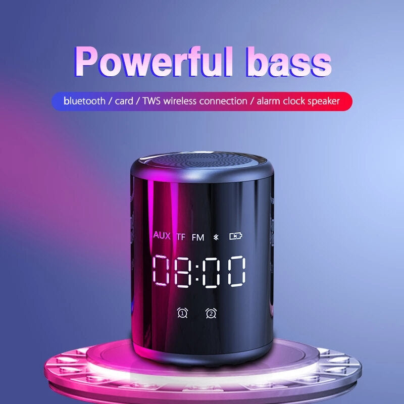 Bluetooth Speaker LED Screen Alarm Clock Portable Speaker Loud Stereo Sound Rich Bass TF/AUX/FM Radio Player with Mic