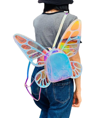 Fashion Women's Laser Mini Backpack Butterfly Angel Wings Daypack for Girls Travel Casual School Bag Holographic Leather