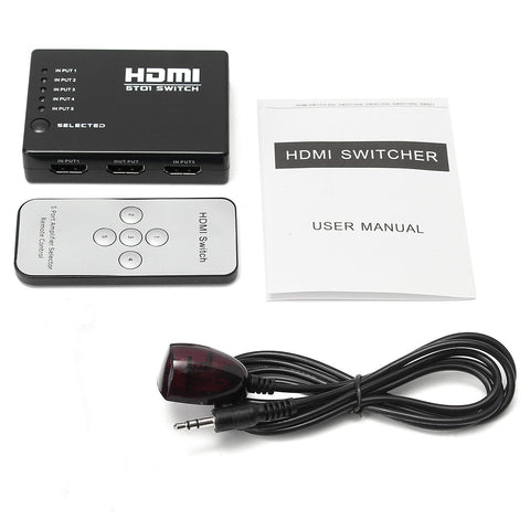 3-in-1 HDMI Splitter Adapter 1080P HD Remote Control 5 Ports Selector For TV Switch Bluray Roku PS4PS3 Projector
