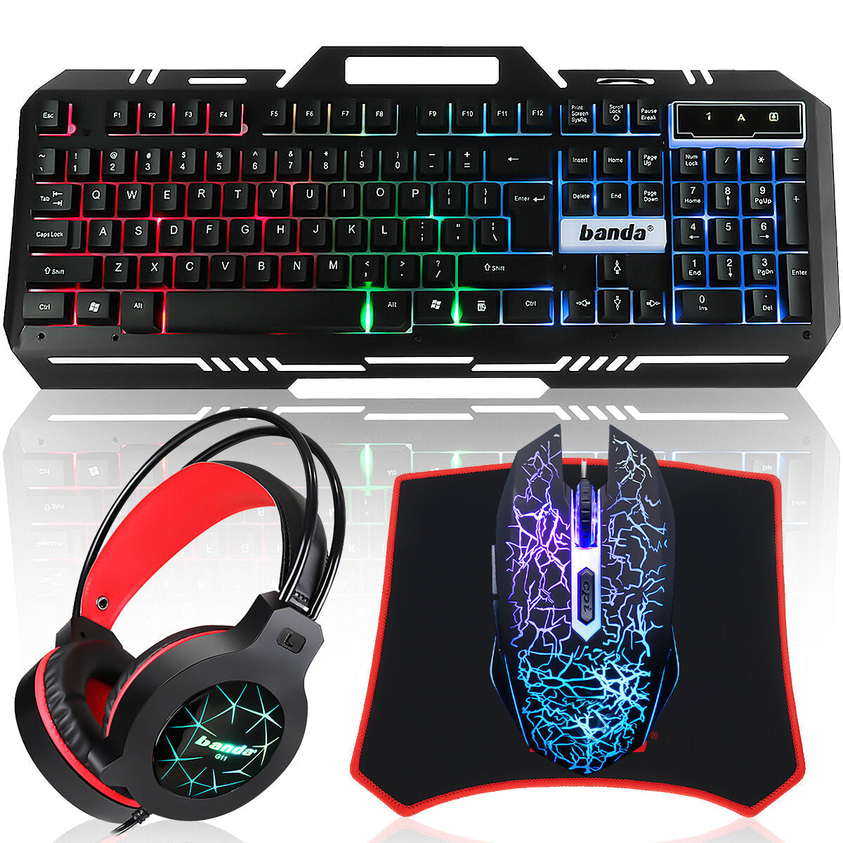 Gaming Headphone with Keyboard Mouse Pad Wired LED RGB Backlight Bundle Set