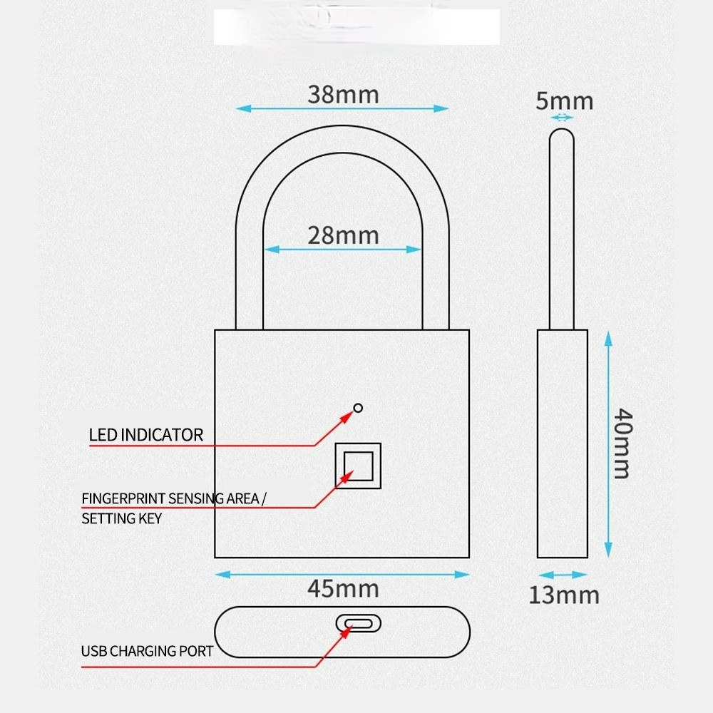 Smart Fingerprint Padlock Small Size Cabinet Lock Dormitory Anti-theft