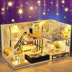 Time Shadow Modern Doll House Miniature DIY Kit With Furniture LED Light Box Gift