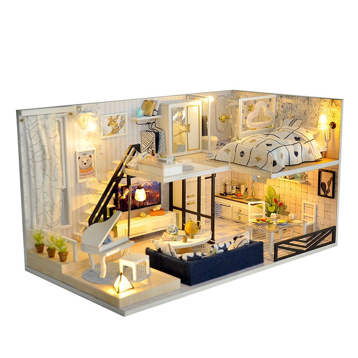 Time Shadow Modern Doll House Miniature DIY Kit With Furniture LED Light Box Gift