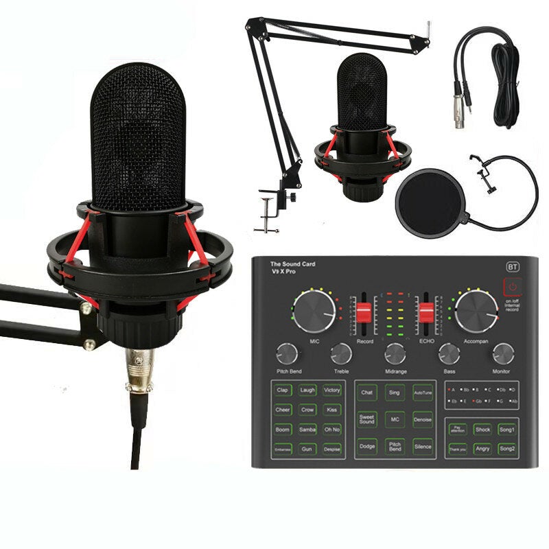 Microphone Kit with V9XPRO Upgrade High Configuration Version Sound Card for Mobile Phone Computer Karaoke Live Broadcasting Accessories