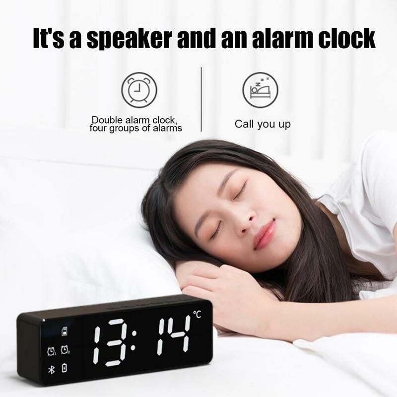 Wireless bluetooth Speaker Bass Subwoofer FM Radio TF Card Dual Alarm Clock 10W LED Mirror Soundbar with Mic