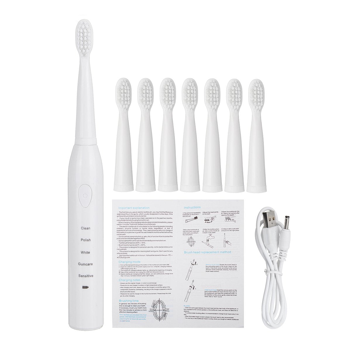 Electric Toothbrush Sonic Power With 8 Brush Heads