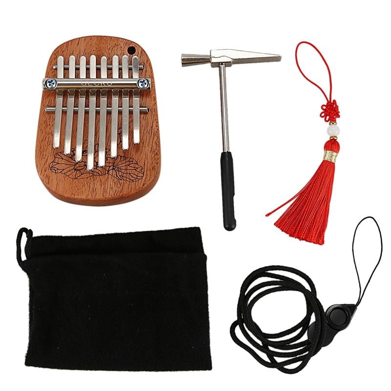 8 Key Camphor/Mahogany Mini Kalimbas Thumb Piano with Tuning Hammer