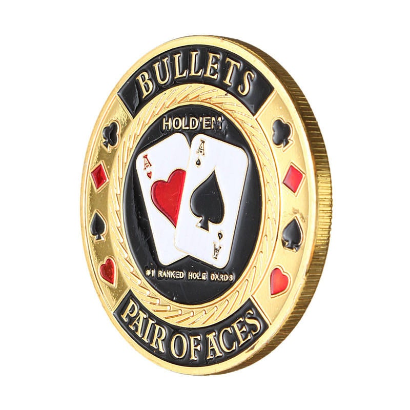 Metal Poker Guard Card Protector Coin Chip Gold Color Plated With Round Plastic Case