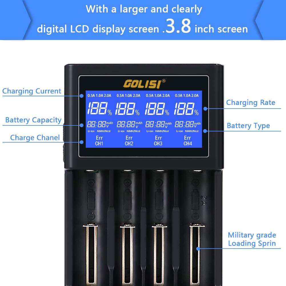 LCD Screen 2A Fast USB Battery Charger For 18650 26650 14500 Battery