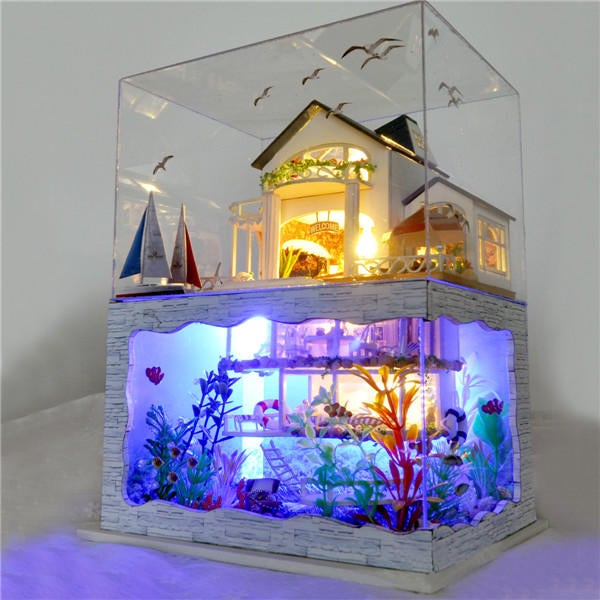 Miniature Model Doll House With Light Cover Extra Gift Decor Collection Toy