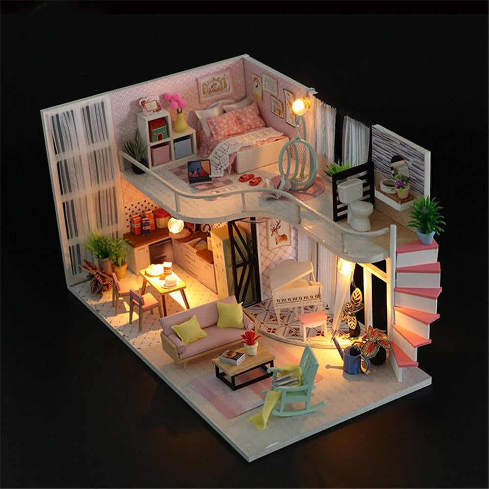 Handmake DIY Wood Miniature Doll House With Dust Cover