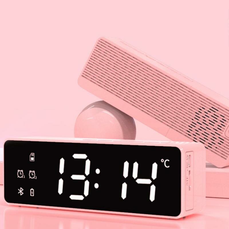 Wireless bluetooth Speaker Bass Subwoofer FM Radio TF Card Dual Alarm Clock 10W LED Mirror Soundbar with Mic