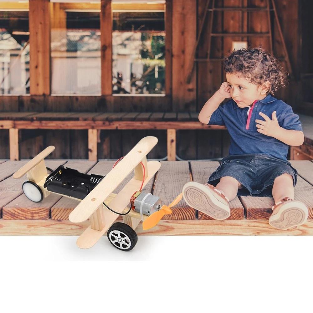 Wood Electric Aircraft Glider DIY Kit Kids Toy for Children Flying Assembled Experiment Building Kits