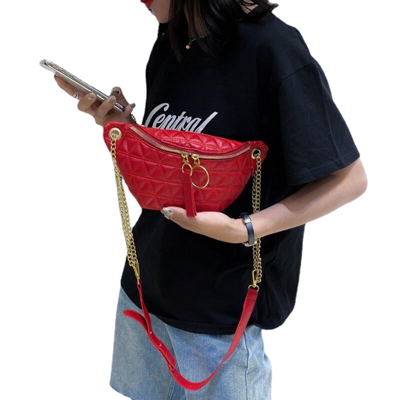 Women Solid Chains Argyle Crossbody Bag