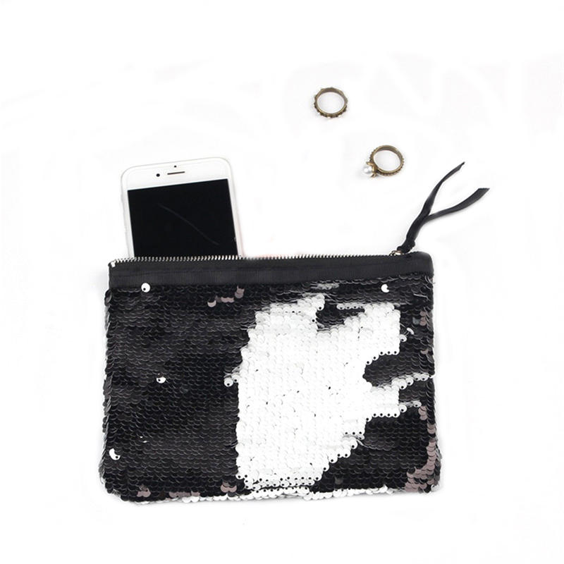 Ladies Double Sequin Clutches Bag Makeup Storage Pack Zipper Square Coin Purses