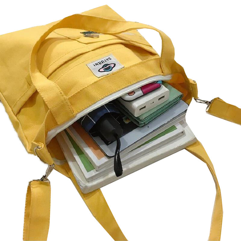 Women Handbag Shoulder Bags Large Capacity Simple Folding Handbags Tote Shopping Bag with frog Pendant Book Bags for Girl