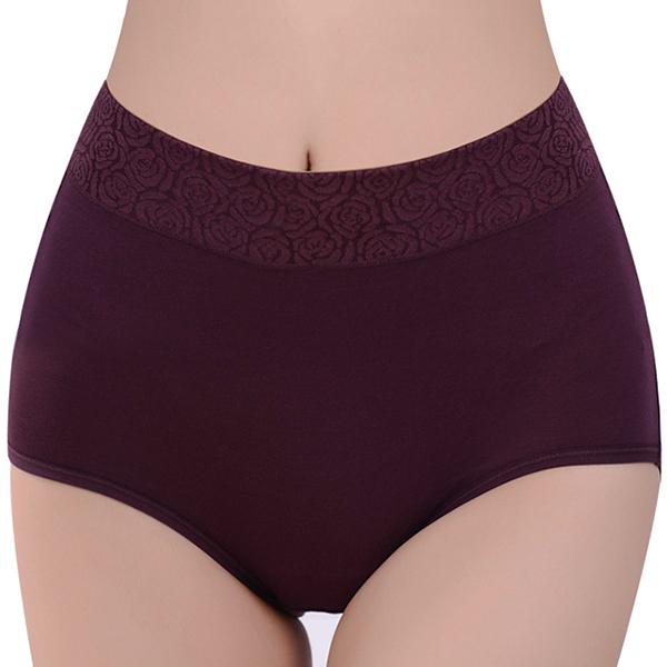 Women Solid Color High Waist Trace less Flower Briefs