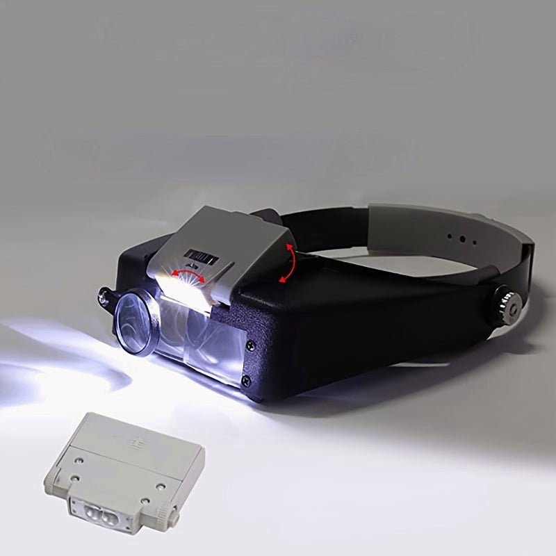 Head-mounted Magnifier With LED Light Interchangeable Mounts And Headband