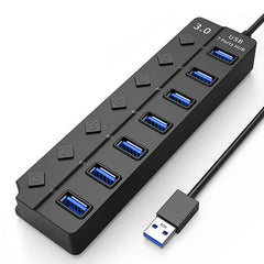 7-Port USB Hub 3.0 Docking Station Adapter 4 High Speed Multi Splitter Power Adapter Switch LED Indicator For MacBook Laptop