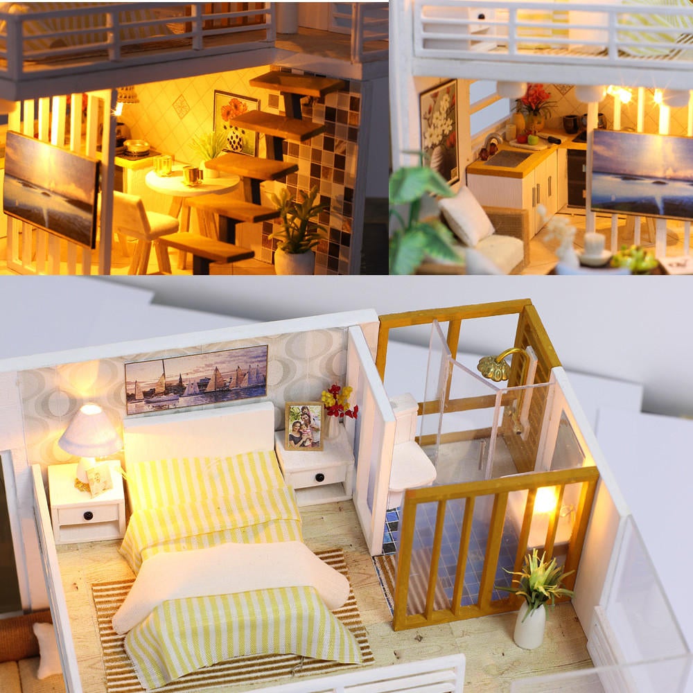 Simple And Elegan DIY Doll House With Furniture Light Cover Gift Toy