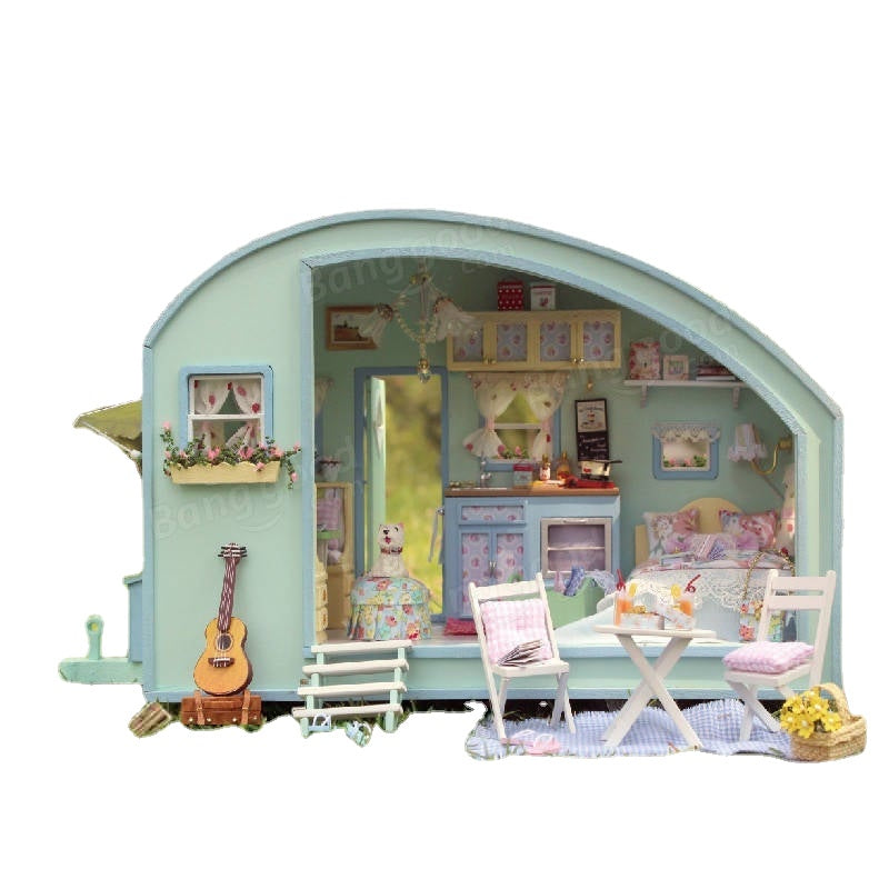 Time Travel DIY Wooden Miniature Kit Doll house LED Music Voice Control