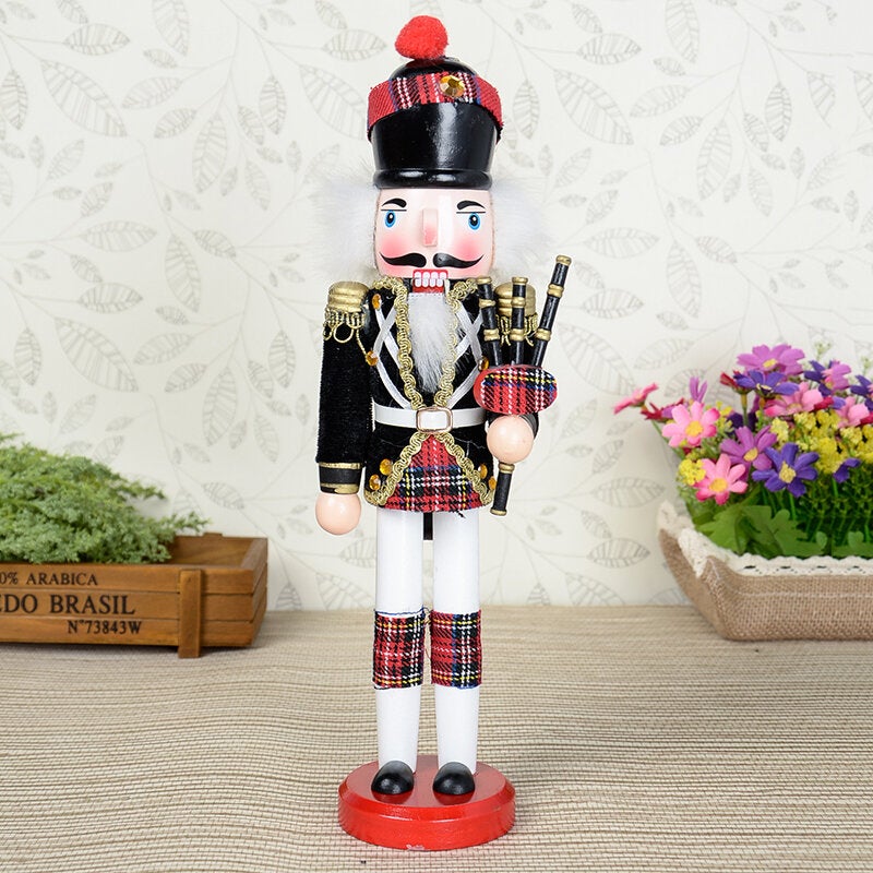 Red and Black Wooden Nutcracker Soldier Themed Holiday Nut Cracker Doll Figure Decorations