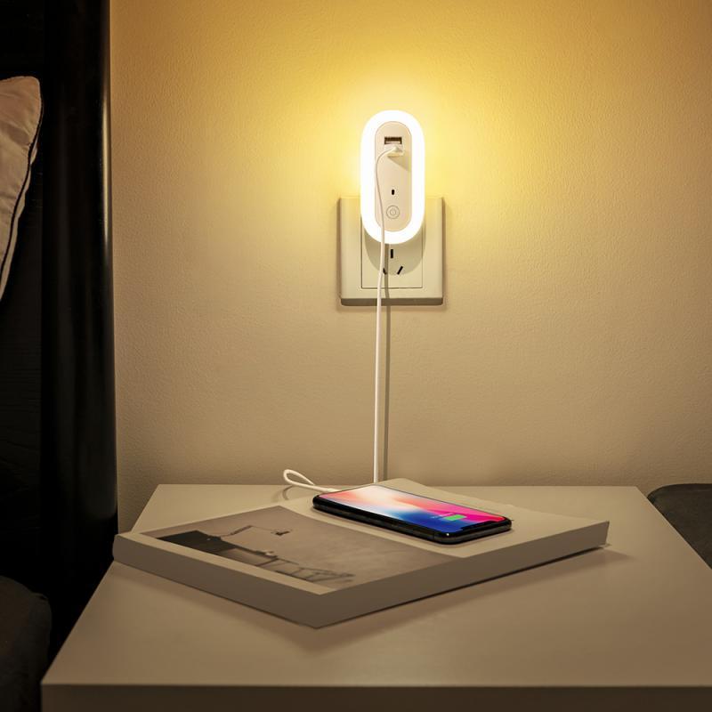 Remote Control Dual USB Socket Night Light Bedroom Bedside USB Plug Fast Charge Night Light Smart Home 220V