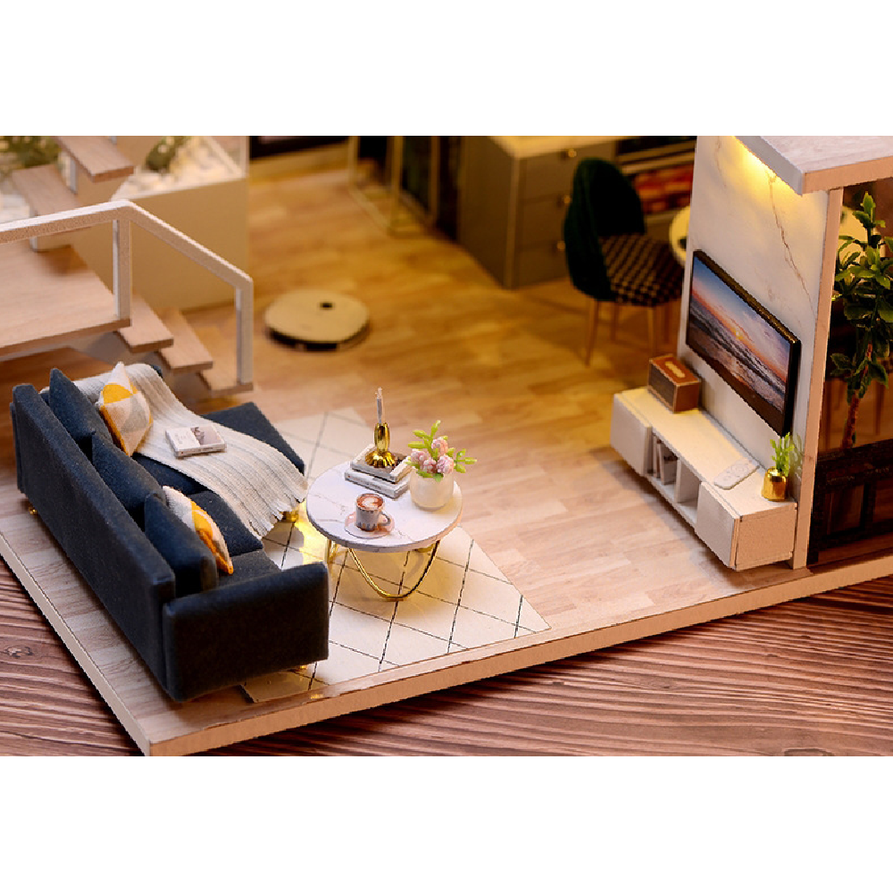 Cozy Time Space Sense Innovative Design Double-layer LOFT Assembled Doll House With Furniture