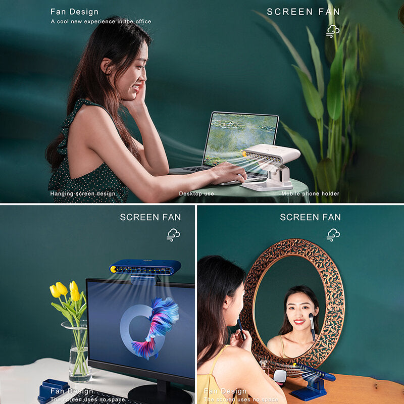 Portable USB Hanging Fan Mini Desktop 3 Speed with 120 Adjustable Angle for Office Household Traveling Mobile Phone Holder