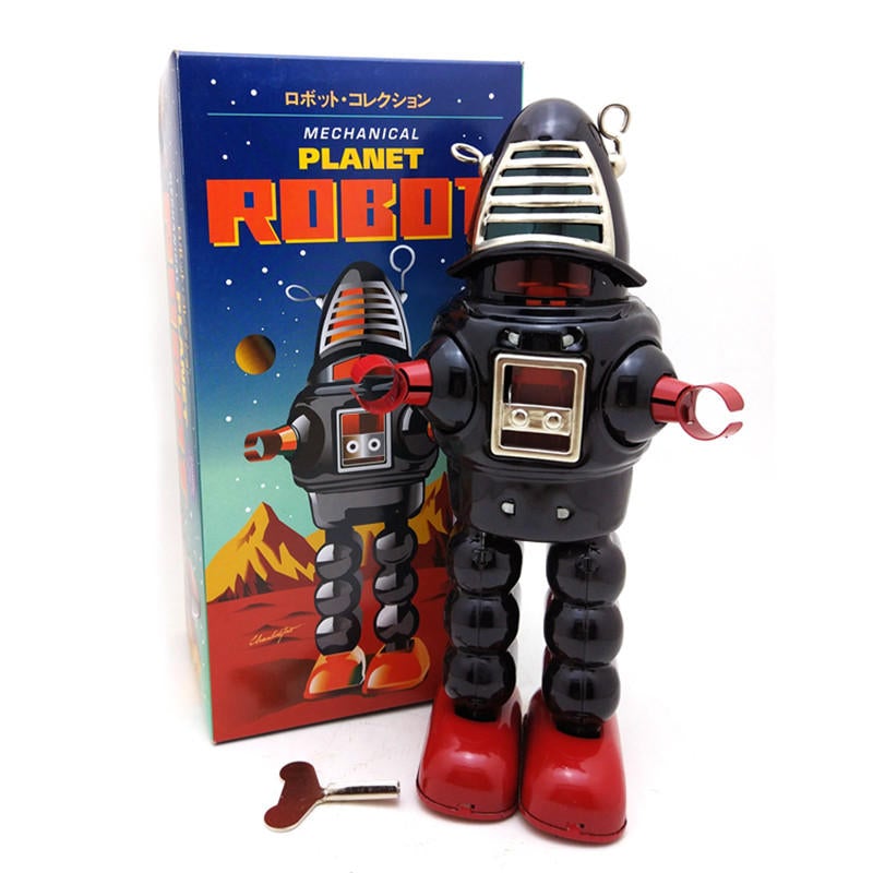 Classic Vintage Clockwork Wind Up Large Robot Photography Children Kids Tin Toys With Key