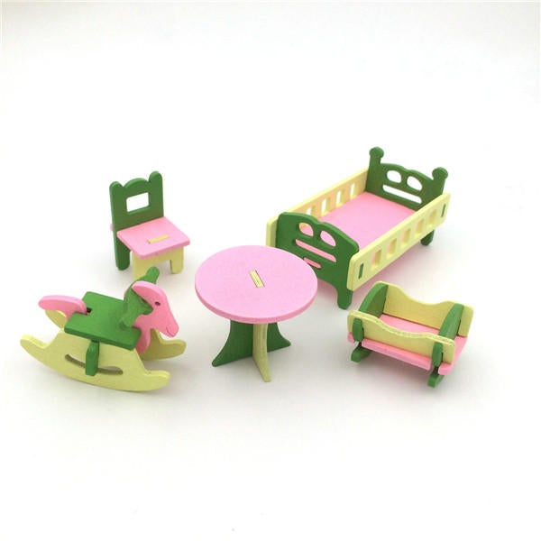 4 Sets of Delicate Wood Furniture Kits for Doll House Miniature