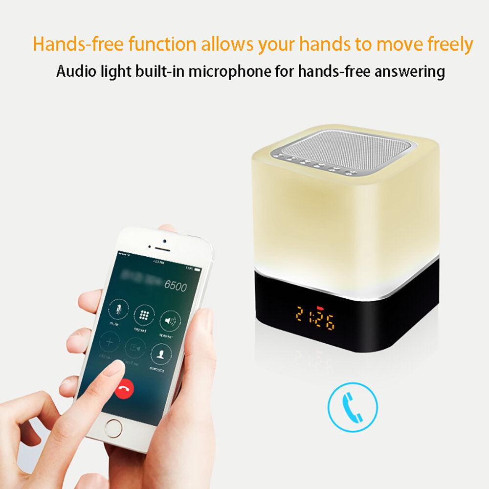 Wireless bluetooth Speaker 5 in 1 HiFi Speaker 7 Color Bedside Lamp Digital Calendar Alarm Clock Touch Control Support TF SD