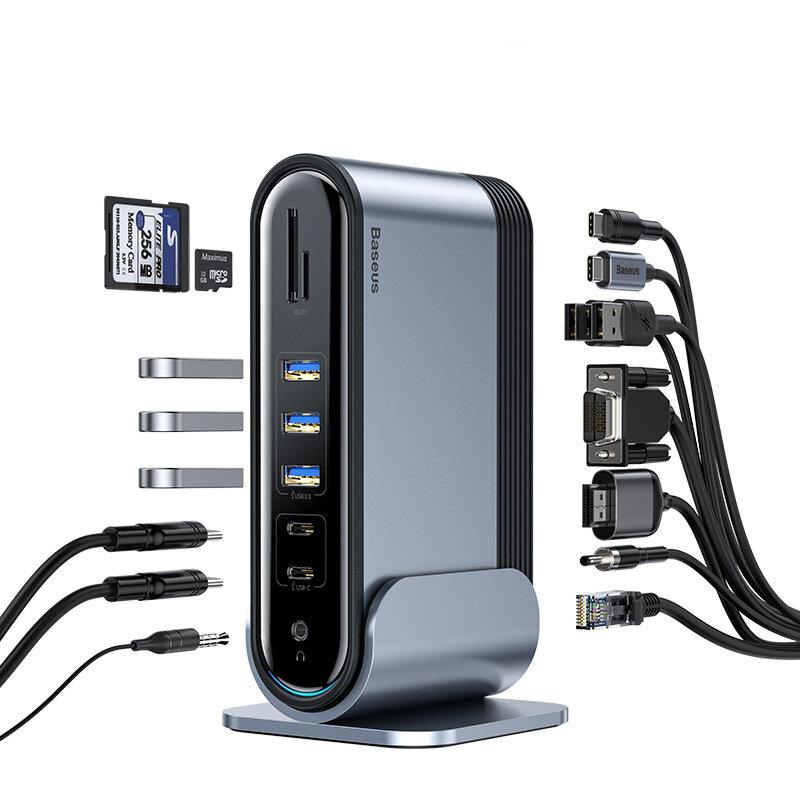 16 In 1 USB-C Hub Docking Station Adapter with HD Display Port VGA RJ45 Internet Port 3.5mm Audio Jack
