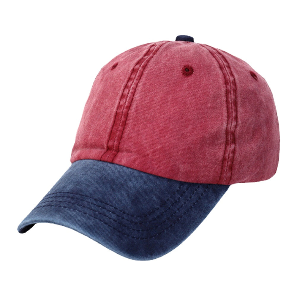 Unisex Washed Cotton Color Matching Baseball Cap Curved Brim Outdoor Breathable Adjustable Sunshade Hat