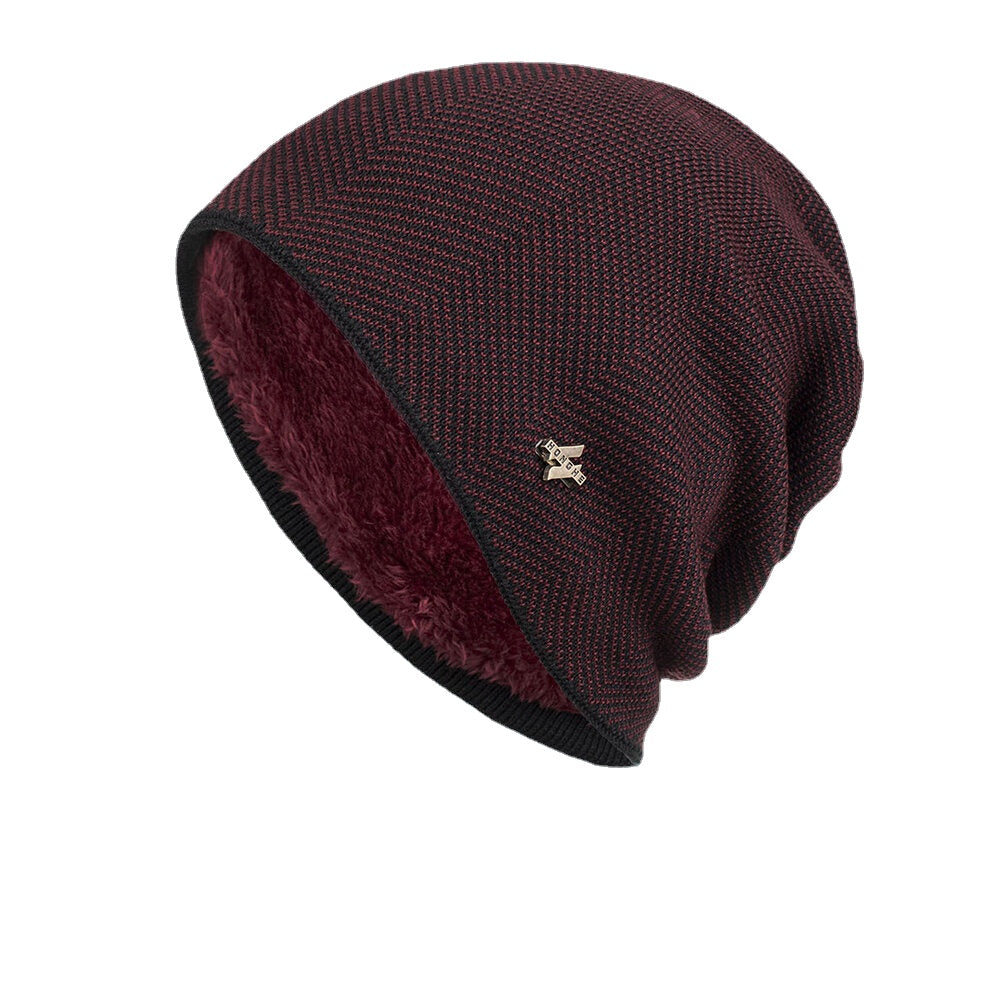 Men Winter Plus Velvet H Badge Pattern Outdoor Knitted Warm Beanie Toque Hat