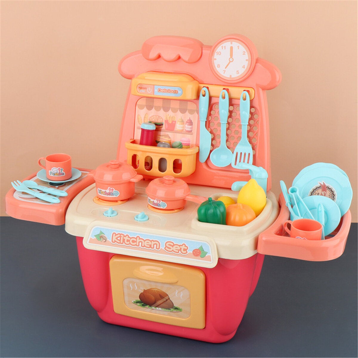 22/26 Pcs Simulation Mini Kitchen Cooking Play Fun Educational Toy Set with Realistic Lighting and Sound Effects for Kids Gift
