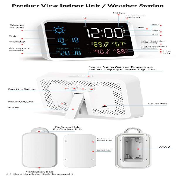 Digital LCD Alarm Clock With Weather Forecast And Temperature Display