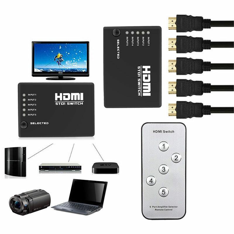 3-in-1 HDMI Splitter Adapter 1080P HD Remote Control 5 Ports Selector For TV Switch Bluray Roku PS4PS3 Projector