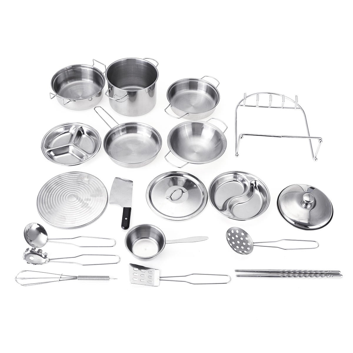 32PCS Mini Stainless Steel Kitchen Cutlery Play House Food Toy Boiler Kettle Cup Bowl Spoon Cookware