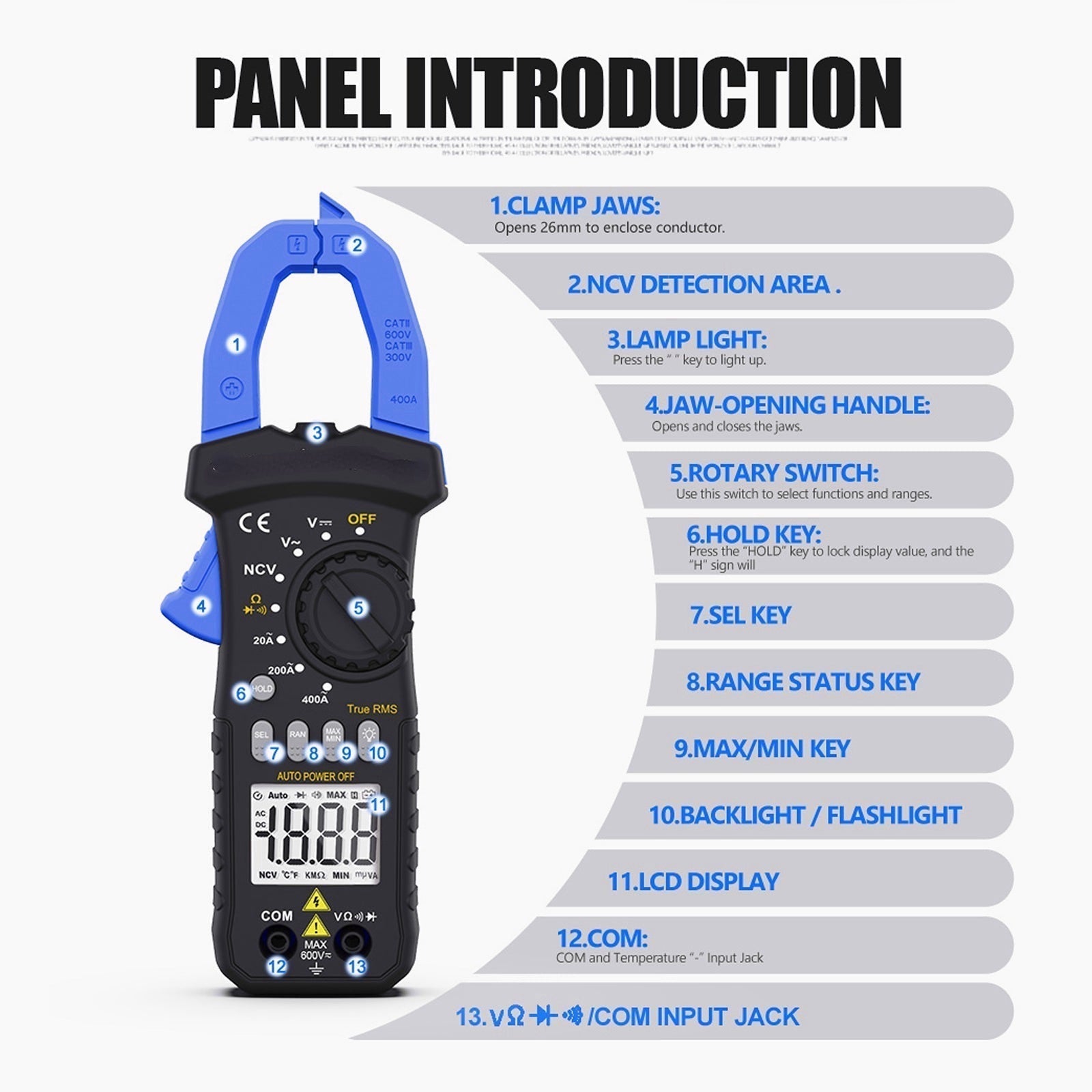 Intelligent Digital Auto Range Clamp Multimeter Anti Burning