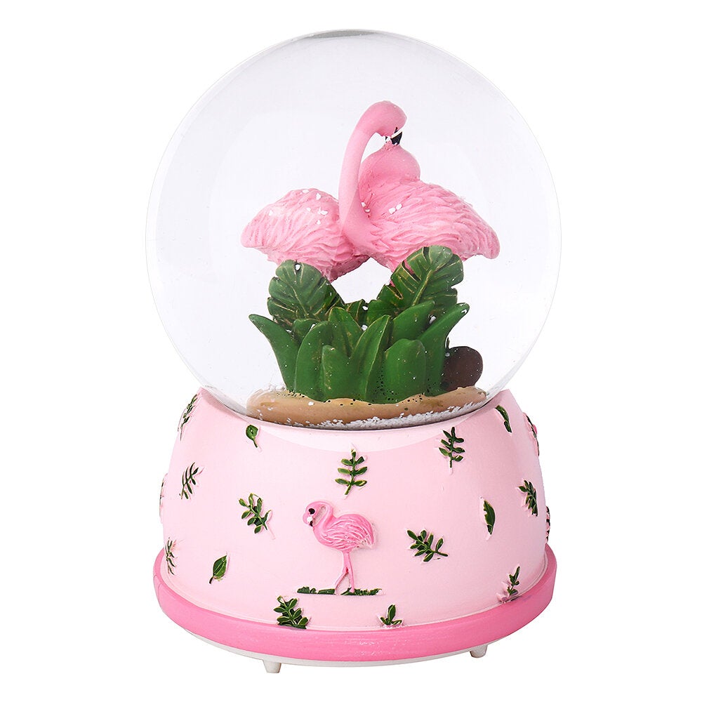 Cute Flamingo Snow Crystal Ball With Light Music Box Theme Musical Birthday Present