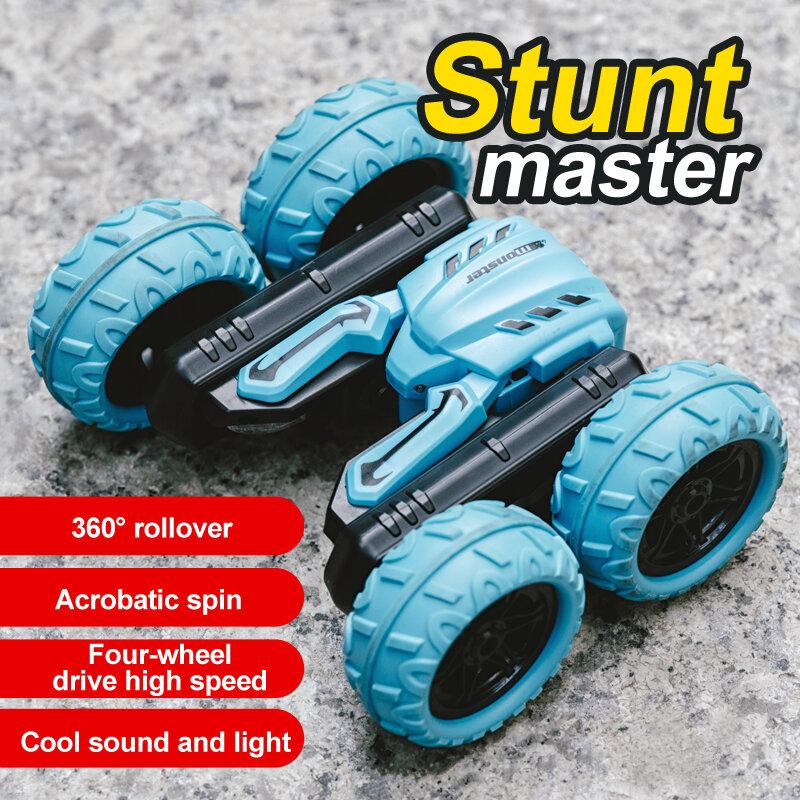 High Speed RC Stunt Car Toy with Colorful LED Headlights Cool Sound 2 Sided 360 Rotation 800mAh Battery 4WD 2.4G RC Crawler Toy for Boy Kids Girl