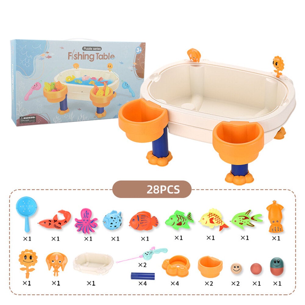 28 Pcs Creative DIY Assemble Fishing Table Summer Beach Magnetic Platform Parent-child Interactive Educational Toy for Kids Gift