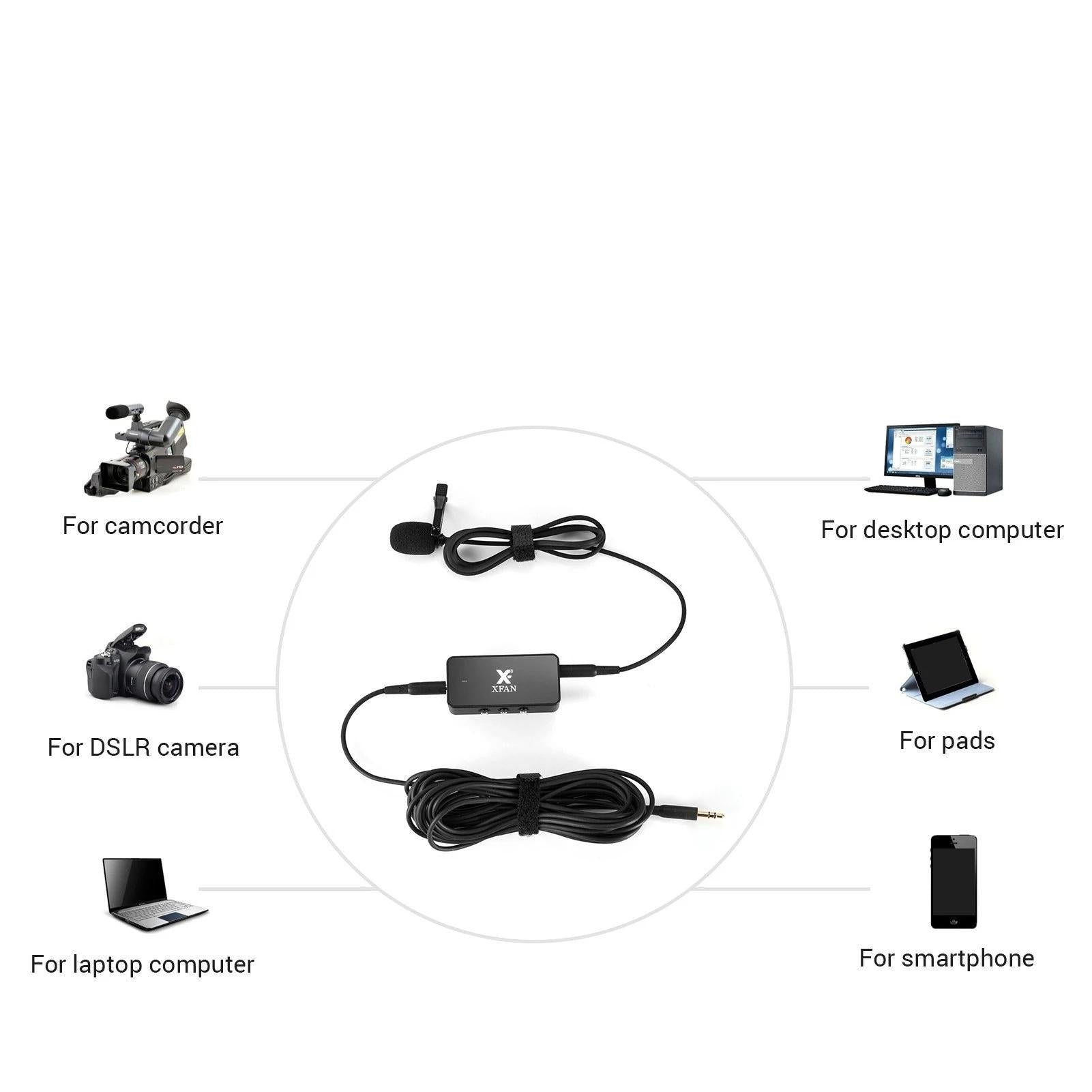 AIR Omni-directional Lavalier Microphone Clip-on Wired Condenser Mic Cable Length 6m