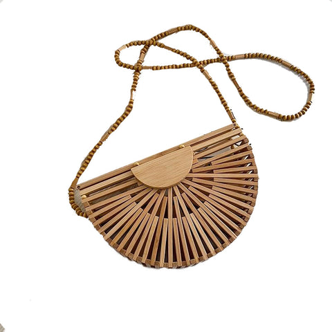 Luxury handbag for women shoulder bag semicircle bamboo woven beach bag Mobile Phone Wallet
