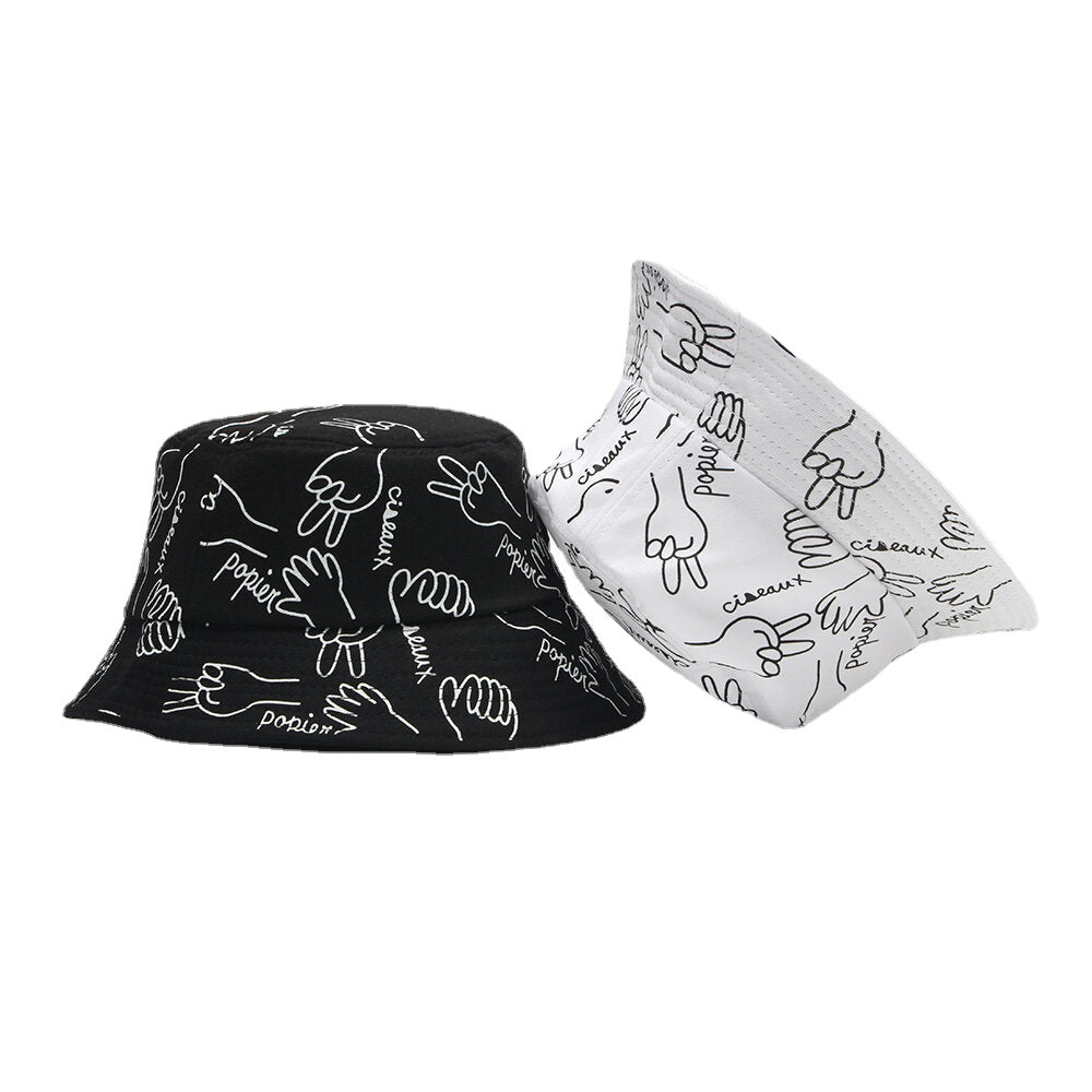 Unisex Cotton Letters Line Drawing Gestures Graffiti Fashion Sunshade Bucket Hat