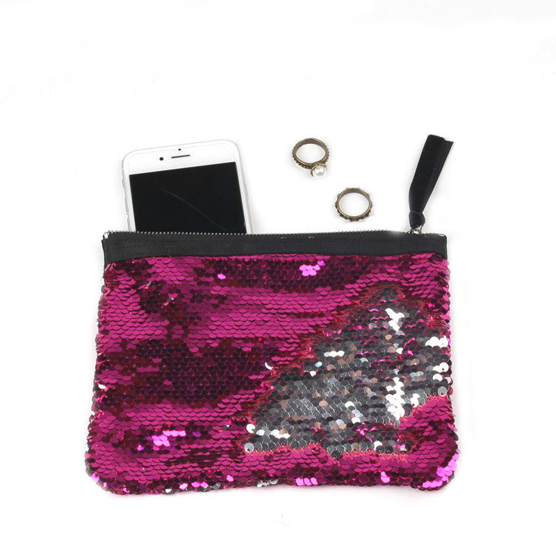 Ladies Double Sequin Clutches Bag Makeup Storage Pack Zipper Square Coin Purses