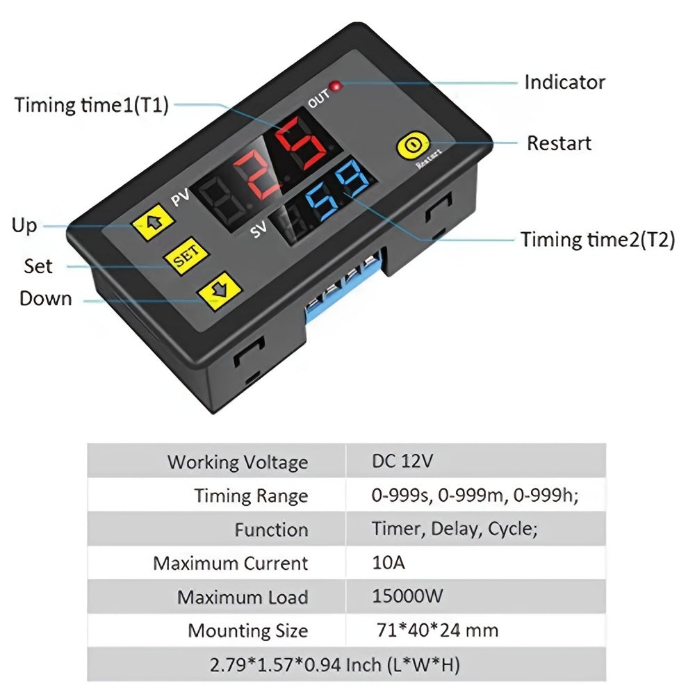 Digital Timer Relay Board DC 12V AC 110V-220V Adjustable Timer Control Switch